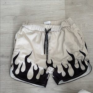 Flame Pattern Kids Shorts - Cream and Black
